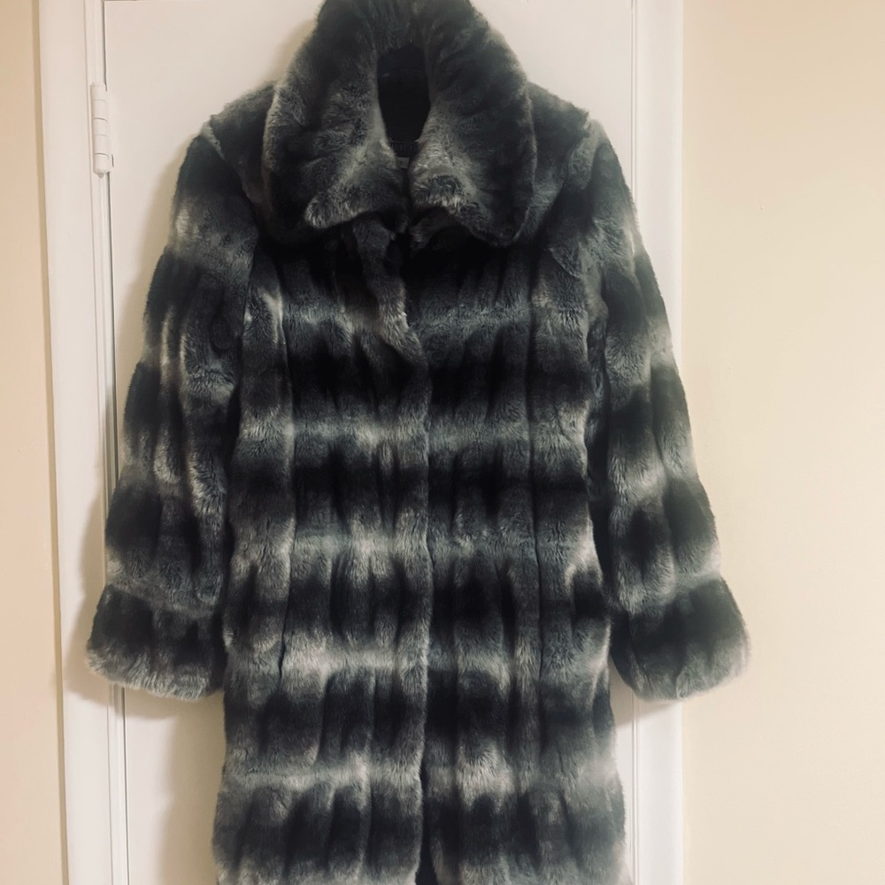 Donna Salyers Fabulous Furs Black and Gray Full Length Coat